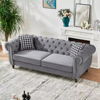 Canapé Chesterfield 3 places de style Mid-Century avec garniture cloutée, accoudoirs roulés et cadre en bois, canapé en velours pour salon, lounge - Panipeachy