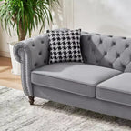 Canapé Chesterfield 3 places de style Mid-Century avec garniture cloutée, accoudoirs roulés et cadre en bois, canapé en velours pour salon, lounge - Panipeachy