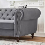 Canapé Chesterfield 3 places de style Mid-Century avec garniture cloutée, accoudoirs roulés et cadre en bois, canapé en velours pour salon, lounge - Panipeachy