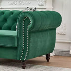 Canapé Chesterfield 3 places de style Mid-Century avec garniture cloutée, accoudoirs roulés et cadre en bois, canapé en velours pour salon, lounge - Panipeachy