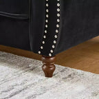 Canapé Chesterfield 3 places de style Mid-Century avec garniture cloutée, accoudoirs roulés et cadre en bois, canapé en velours pour salon, lounge - Panipeachy