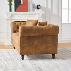Traditional 3-Seater Chesterfield Sofa with Rolled Arms and Wood Frame, PU Leather Accent Sofa Couch for Living Room or Lounge - Panipeachy
