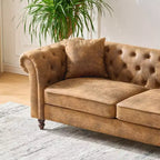 Traditional 3-Seater Chesterfield Sofa with Rolled Arms and Wood Frame, PU Leather Accent Sofa Couch for Living Room or Lounge - Panipeachy