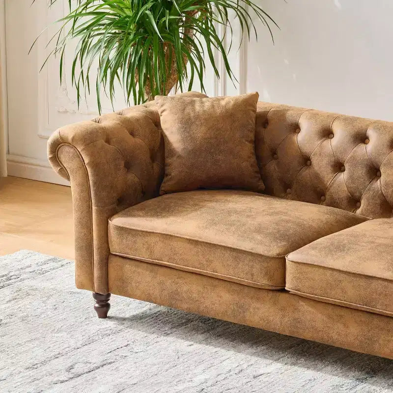 Traditional 3-Seater Chesterfield Sofa with Rolled Arms and Wood Frame, PU Leather Accent Sofa Couch for Living Room or Lounge - Panipeachy