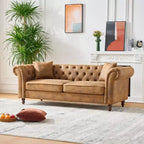 Traditional 3-Seater Chesterfield Sofa with Rolled Arms and Wood Frame, PU Leather Accent Sofa Couch for Living Room or Lounge - Panipeachy