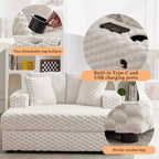 Upholstered Modern Sleeper Sofa Bed with Throw Pillows & Armrests, Large Comfy Reading Chair for Living Room and Bedroom