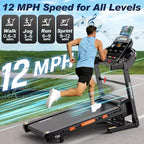 Treadmill Clearances,5.0 HP Folding Treadmill with 20-Level Adjustable Incline,12 mph Speed,Treadmill 400 lb Capacity,105 Preset Training Program
