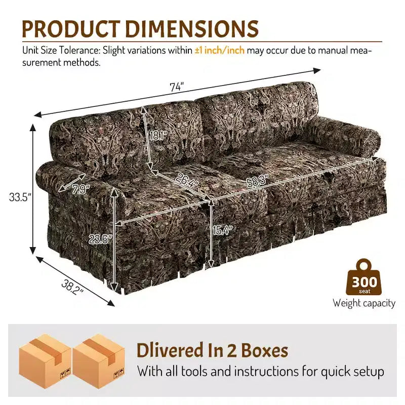 MAYEERTY Luxuriously Comfortable 3&4 Seater Cloud Couch, Chenille Fabric Sofa with Rolled Arms & Pleated Skrit Black Foral