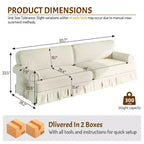 MAYEERTY Canapé nuage 3 et 4 places luxueusement confortable, en tissu chenille avec accoudoirs roulés et jupe plissée, beige