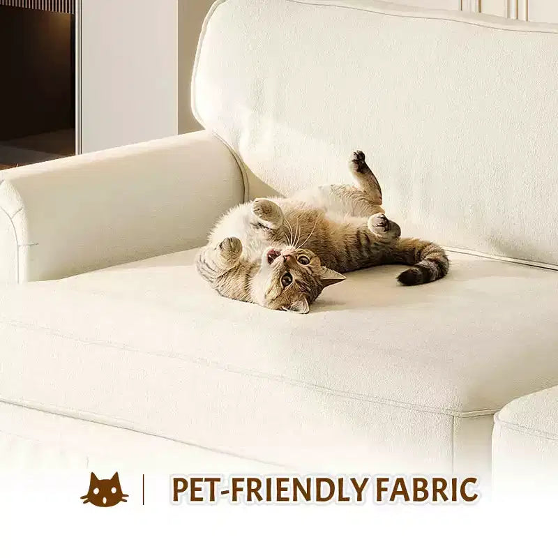 MAYEERTY Canapé nuage 3 et 4 places luxueusement confortable, en tissu chenille avec accoudoirs roulés et jupe plissée, beige