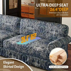 MAYEERTY 93.7 Luxuriously Comfortable 4 Seater Cloud Couch, Chenille Fabric Sofa with Rolled Arms & Pleated Skirt Blue Floral