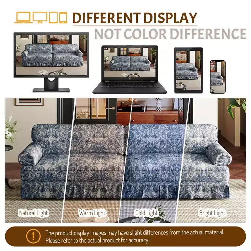 MAYEERTY 93.7 Luxuriously Comfortable 4 Seater Cloud Couch, Chenille Fabric Sofa with Rolled Arms & Pleated Skirt Blue Floral