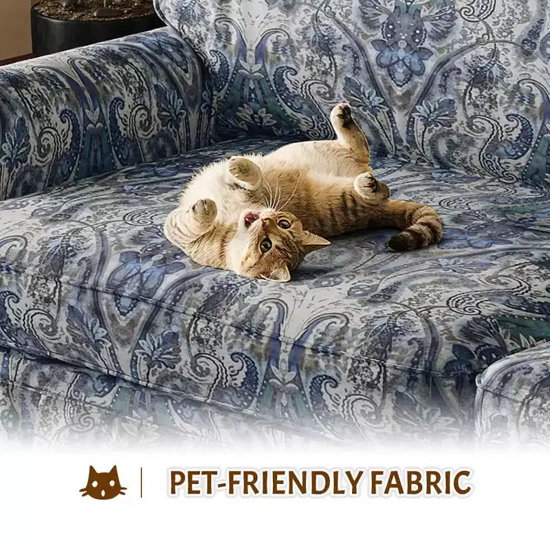 MAYEERTY 93.7 Luxuriously Comfortable 4 Seater Cloud Couch, Chenille Fabric Sofa with Rolled Arms & Pleated Skirt Blue Floral