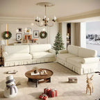 MAYEERTY 74 Luxuriously Comfortable 3 Seater Cloud Couch, Oxford Fabric Sofa with Rolled Arms & Pleated Skirt Design Beige