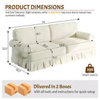 MAYEERTY 74 Luxuriously Comfortable 3 Seater Cloud Couch, Oxford Fabric Sofa with Rolled Arms & Pleated Skirt Design Beige