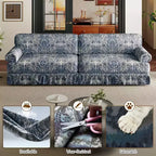MAYEERTY 74 Luxuriously Comfortable 3 Seater Cloud Couch, Oxford Fabric Sofa with Rolled Arms & Pleated Skirt Design Blue Floral