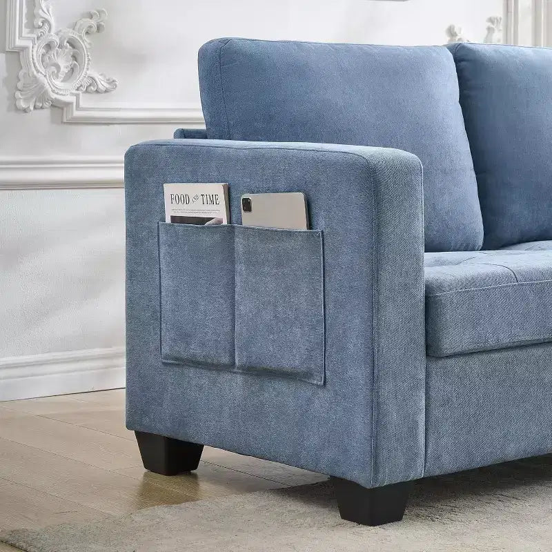 89 in Oversized 3 Seat Sofa, Chenille Fabric Upholstered Sofa with Wide Armrest, Removable Headrest and Side Storage Pockets for Home Office