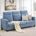 89 in Oversized 3 Seat Sofa, Chenille Fabric Upholstered Sofa with Wide Armrest, Removable Headrest and Side Storage Pockets for Home Office