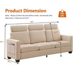 89 in Oversized 3 Seat Sofa, Chenille Fabric Upholstered Sofa with Wide Armrest, Removable Headrest and Side Storage Pockets for Home Office