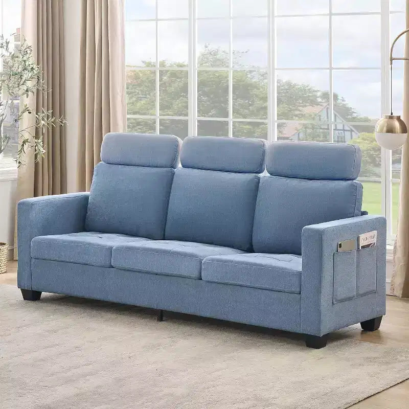 89 in Oversized 3 Seat Sofa, Chenille Fabric Upholstered Sofa with Wide Armrest, Removable Headrest and Side Storage Pockets for Home Office