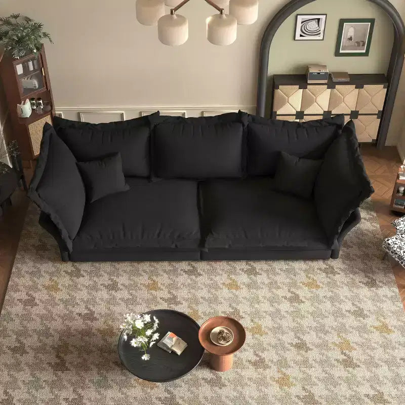 MAYEERTY 90.55 Modern Comfy Upholstered Sofa Cloud Couch,Deep Seat Couches with Multiple Large Sofa Pillows Black
