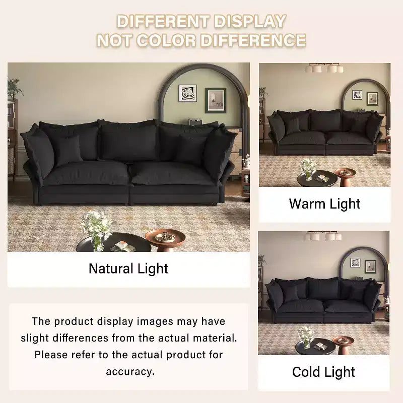 MAYEERTY 90.55 Canapé moderne et confortable rembourré Cloud, canapés profonds avec plusieurs grands coussins noirs