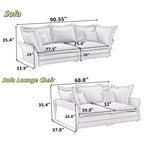 MAYEERTY 90.55 Modern Comfy Upholstered Sofa Cloud Couch,Deep Seat Couches with Multiple Large Sofa Pillows Gray