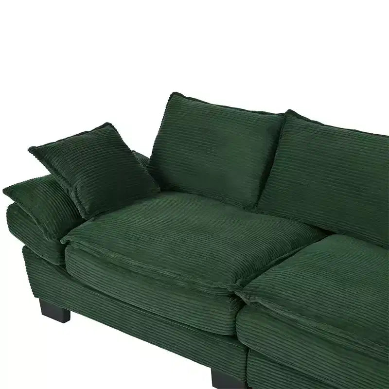 Mid Century Modern Couch,Corduroy Upholstered Small Sofa with 2 Throw Pillows, Comfortable Backrest, Sofa for Living Room Bedroom