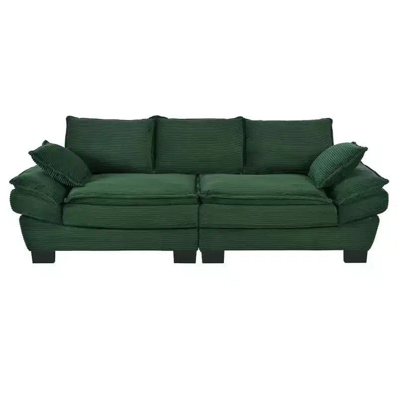 Mid Century Modern Couch,Corduroy Upholstered Small Sofa with 2 Throw Pillows, Comfortable Backrest, Sofa for Living Room Bedroom