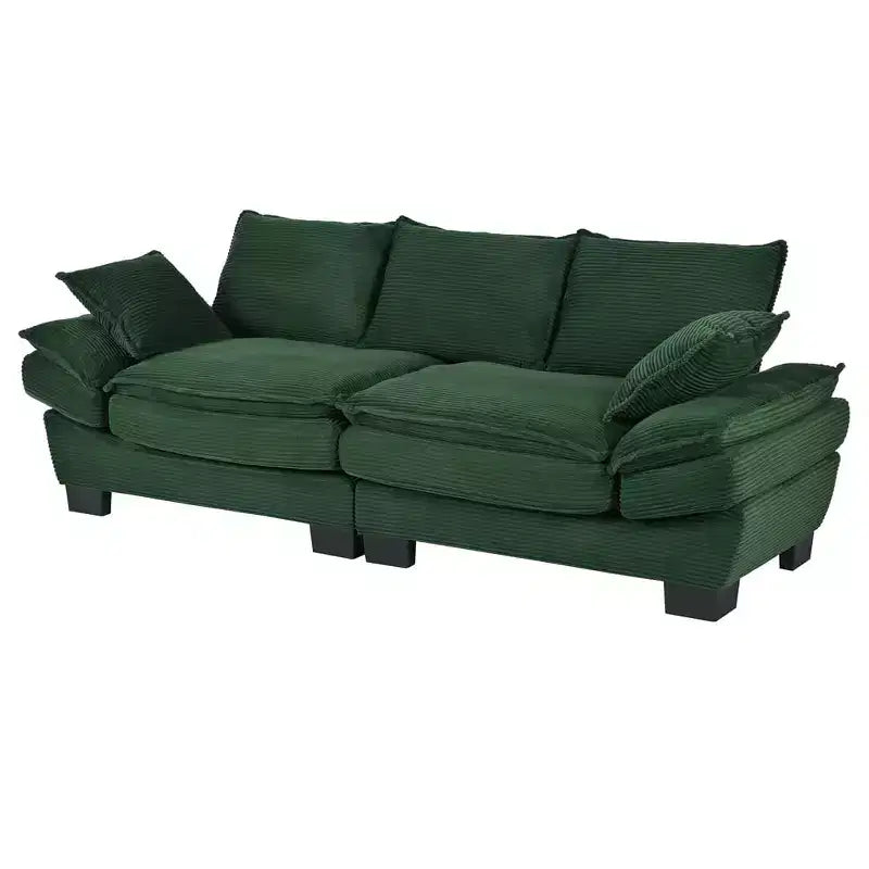 Mid Century Modern Couch,Corduroy Upholstered Small Sofa with 2 Throw Pillows, Comfortable Backrest, Sofa for Living Room Bedroom
