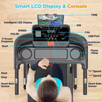Tapis de course 3,75 CV capacité 136 kg, pliable et inclinable, 64+7 programmes intelligents, 12 km/h, contrôle via application, tapis de course pour la marche et le jogging à domicile avec haut-parleur HiFi