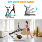 Tapis de course 3,75 CV capacité 136 kg, pliable et inclinable, 64+7 programmes intelligents, 12 km/h, contrôle via application, tapis de course pour la marche et le jogging à domicile avec haut-parleur HiFi