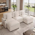 108 in Cloud Modular Sectional Sofa with Storage Armrests and Charging Ports, Movable Ottoman and Cup Holder Included, Beige