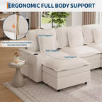 108 in Cloud Modular Sectional Sofa with Storage Armrests and Charging Ports, Movable Ottoman and Cup Holder Included, Beige