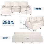 108 in Cloud Modular Sectional Sofa with Storage Armrests and Charging Ports, Movable Ottoman and Cup Holder Included, Beige