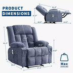 Fauteuil inclinable COZONY avec massage et fonction chauffante, fauteuil à bascule avec poches latérales et porte-gobelet pour salon