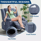 Fauteuil inclinable COZONY avec massage et fonction chauffante, fauteuil à bascule avec poches latérales et porte-gobelet pour salon