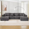 Modern U-Shaped Sectional Sofa Sleeper, 137 Convertible No-Assembly Modular with Deep Seat & Chaise, Corduroy Fabric for Living Room