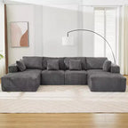 Modern U-Shaped Sectional Sofa Sleeper, 137 Convertible No-Assembly Modular with Deep Seat & Chaise, Corduroy Fabric for Living Room