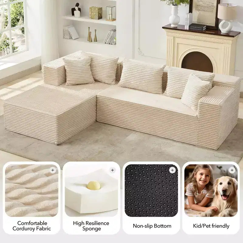 106-Inch l-Shaped Sectional Sofa, with Chaise, Modern Modular Cloud Couch, Sectional Couch, Deep Seat Upholstered Furniture,No Tools Assembly Required