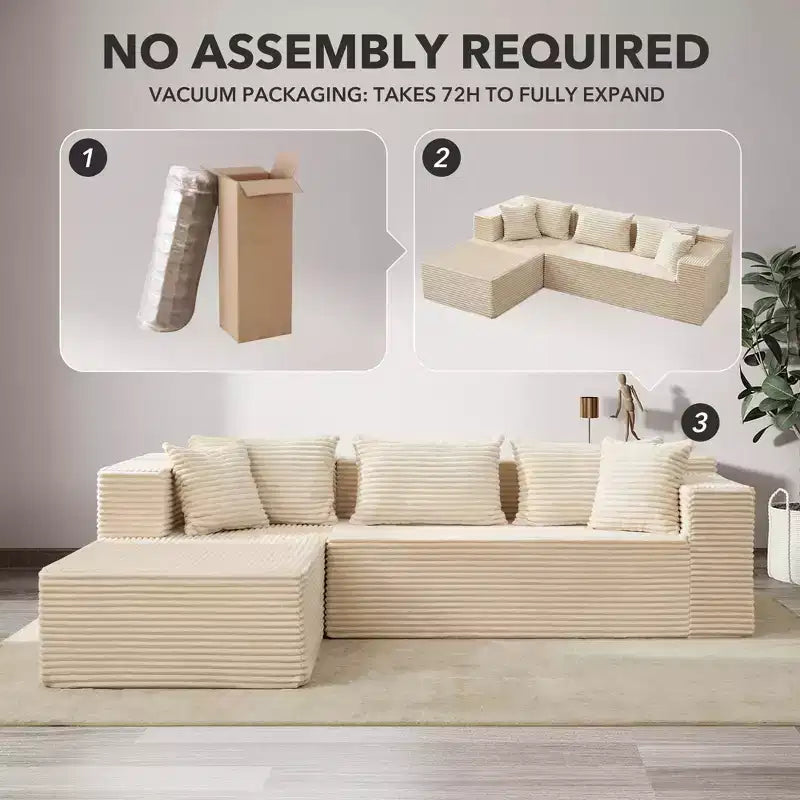 106-Inch l-Shaped Sectional Sofa, with Chaise, Modern Modular Cloud Couch, Sectional Couch, Deep Seat Upholstered Furniture,No Tools Assembly Required