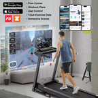Tapis de course pliable 3,5 CV pour la maison, inclinaison 3 niveaux, 12 km/h, 64 programmes, cours gratuits et contrôle par application