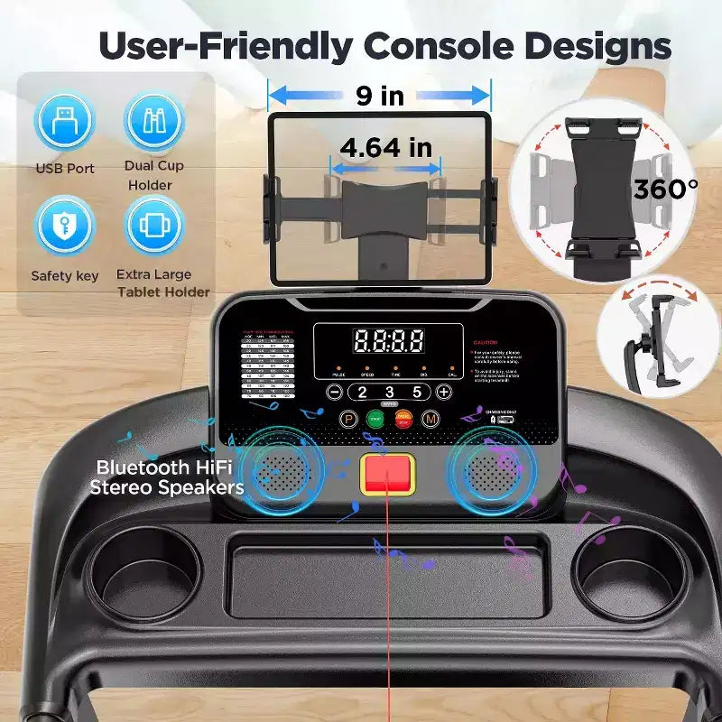 Tapis de course pliable 3,5 CV pour la maison, inclinaison 3 niveaux, 12 km/h, 64 programmes, cours gratuits et contrôle par application