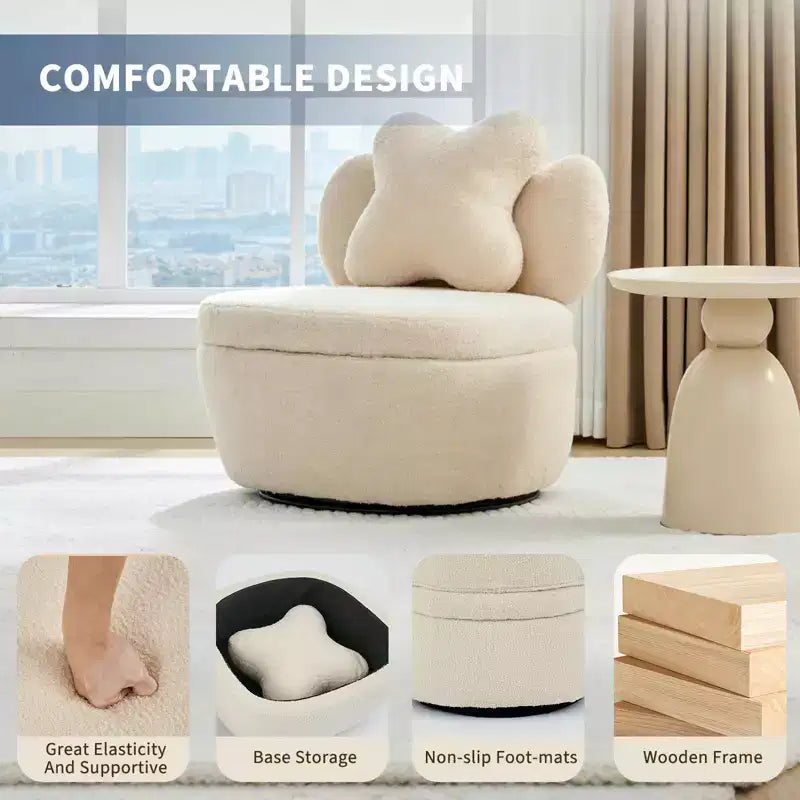360 Swivel Accent Chair with Storage Compartment  Teddy Velvet Upholstered Armchair with Ergonomic Cushion, Scratch-Resistant Fabric