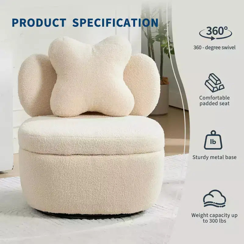360 Swivel Accent Chair with Storage Compartment  Teddy Velvet Upholstered Armchair with Ergonomic Cushion, Scratch-Resistant Fabric