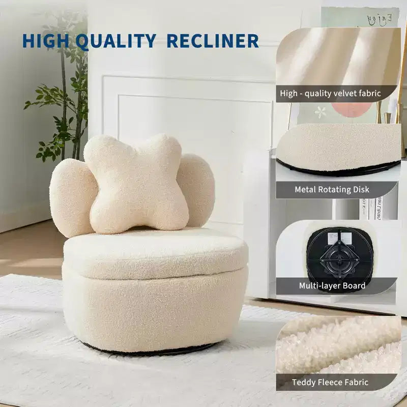 360 Swivel Accent Chair with Storage Compartment  Teddy Velvet Upholstered Armchair with Ergonomic Cushion, Scratch-Resistant Fabric