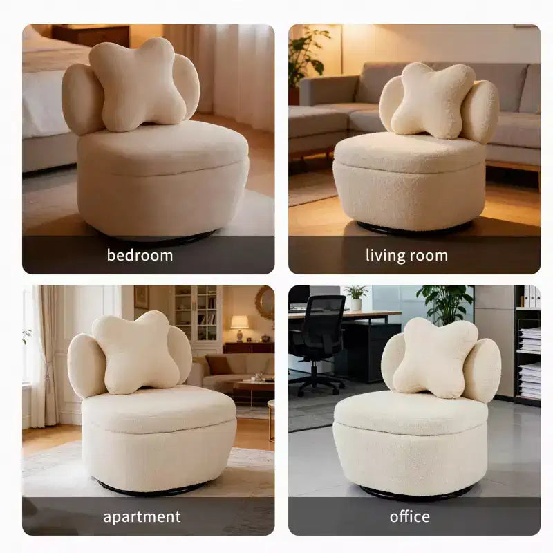 360 Swivel Accent Chair with Storage Compartment  Teddy Velvet Upholstered Armchair with Ergonomic Cushion, Scratch-Resistant Fabric