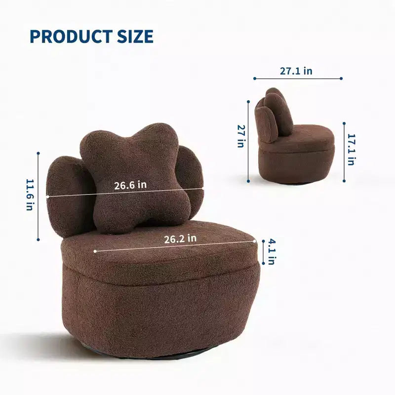 360 Swivel Accent Chair with Storage Compartment  Teddy Velvet Upholstered Armchair with Ergonomic Cushion, Scratch-Resistant Fabric