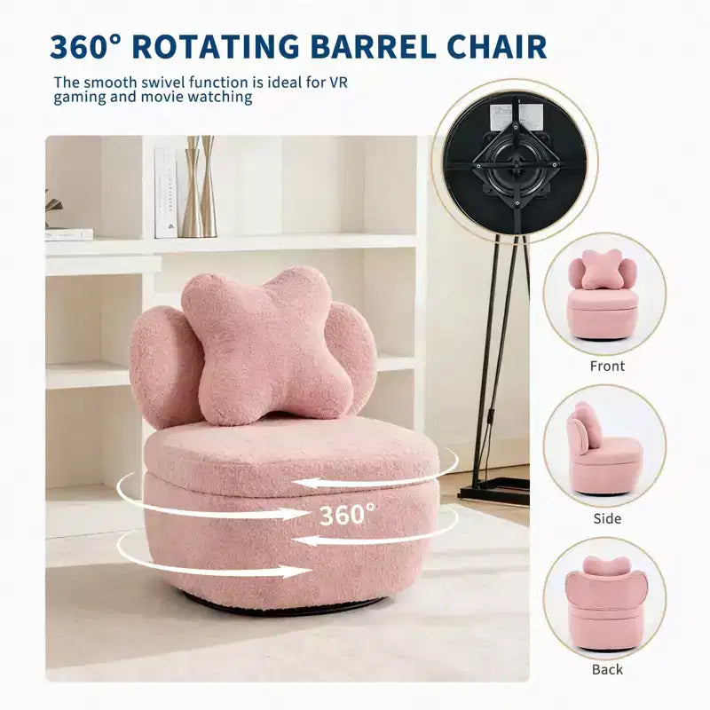360 Swivel Accent Chair with Storage Compartment  Teddy Velvet Upholstered Armchair with Ergonomic Cushion, Scratch-Resistant Fabric