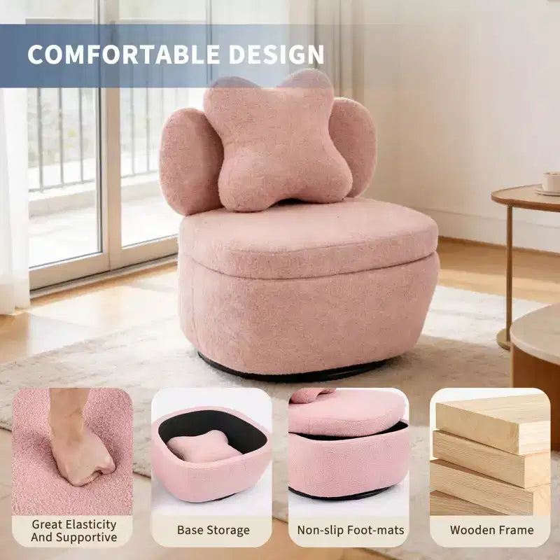 360 Swivel Accent Chair with Storage Compartment  Teddy Velvet Upholstered Armchair with Ergonomic Cushion, Scratch-Resistant Fabric
